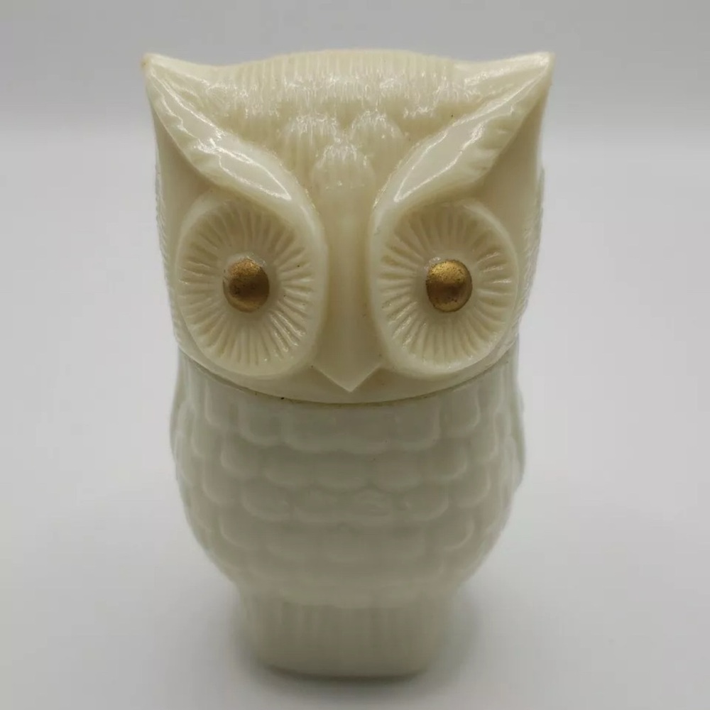 1980s Vintage Avon Cream Owl Figurine with Gold Accents